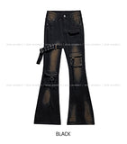 Boldy Eyelet Belted Bootcut Denim Pants