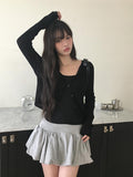 Lemin Summer Rib Round Loose Fit Long Sleeve Cardigan