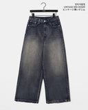 Karik two-way snap button washed wide denim pants