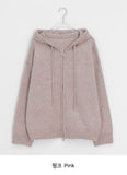 Giten Color Wool Hood Zip-Up Knit Cardigan