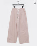 Kaea check color matching frill banding wide pants