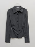 Shirring Collar Slim T-shirt