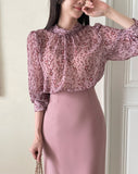 Ser Leopard Chiffon Shirring Blouse
