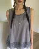 [MADE] Toyu pin tuck frill button lace sleeveless