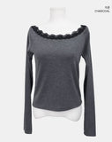 Enyu Lace Lip Neck Long Sleeve T-Shirt