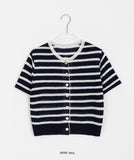 Teno Stripe Crop Short Sleeve Knit Cardigan