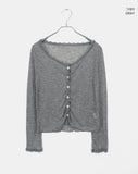 Phuang Lace Frill See-Through V-Neck Long-Sleeve Cardigan
