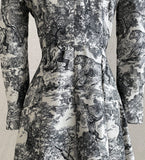 [PREMIUM] Dear Toile Pattern Puff Collar Jacquard Long One Piece (Belt Set)