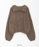 Wakan cable high neck knit zip-up cardigan