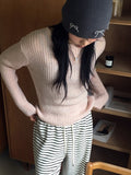 Real Wool Mute Alpaca Ribbed Long Sleeve Knit