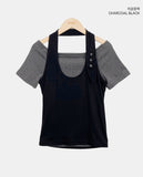 Dender Button Halter Short Sleeve T-shirt