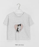 Bobona Cat Printing Crop Short Sleeve Tee