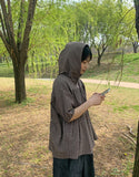 [BAONHAUS] Apon Hood Shirring Check Blouse