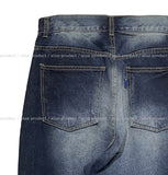 (UNISEX) Navy Cheek Washing Wide Denim