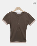 Huron Color Matching Button Short Sleeve T-shirt