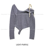 Posh Ribbon Strap Unbalanced Shoulder Knit