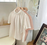 Ruzen Pearl Tie Short Sleeve Blouse