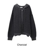 Fedon Stripe Warmer Knit Hood Zip-up