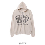 Galaxy lettering hooded zip-up knit