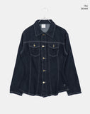 Ushi Line Pocket Denim Washed Long Sleeve Jacket