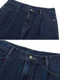 Wide one tuck denim pants