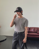Washed Rib Muscle Fit Short Sleeve Knit