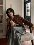 Cape round pocket leather jacket