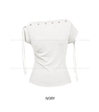 Rohe Eyelet Strap Unbalance Shoulder Tee