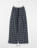 Honko check banding string wide cargo pants