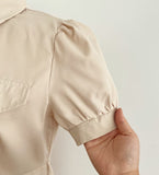 Kazz Shirt Collar Puff Sleeve Long One Piece (Belt Set)