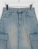 Kune cargo string denim midi skirt