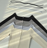 Off-shoulder Ribbed Knit Strap Set Cardigan