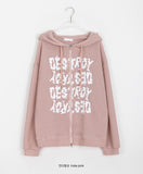 [unisex] Uke Two Way Lettering Ribbed Hood Zip-Up