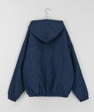 [unisex] Mitaki two-way quilting stripe denim hood zip-up jumper