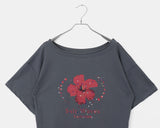 Rishu loose-fit flower-printed off-shoulder short-sleeved T-shirt