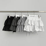 Tiered Flared Mini Underpants Banding Cotton Skirt Pant