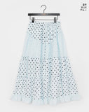 Achu Dot Shirring Tiered Lace Frill Long Skirt
