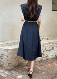 Vet Collar Shirt Sleeveless One Piece (Belt Set)