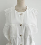 Bena Linen Sleeveless Banding Pants Set