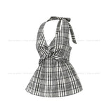 Sov Check Halter Blouse