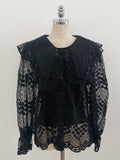 Layview see-through embroidered big collar blouse (Sleeveless set)