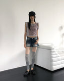 Tessit  Vintage Washing Damage Denim Short Pants