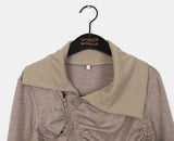 Tokin Ribbed High Neck Shirring Diagonal Zipper Zip-up