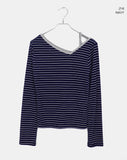 Two-fit Stripe Unbalanced Strap Long Sleeve T-Shirt