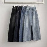 Curved Cut Line Pocket Point Wide Denim Pants