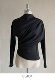 Dielb Half Neck Unbalanced Drape T-Blouse