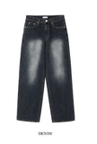 Deep blue washing wide denim