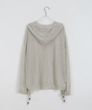 Nenti Linen Wood Beads Strap Shirring Hood Zip-up
