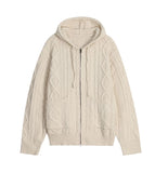 Cable Two-Way Knit Hooded Zip-Up