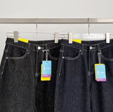 Raw banding brushed span no dyeing straight denim pants